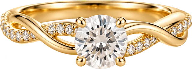 Entwined yellow-gold ring with a clear center stone